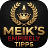 Offizielles Gold-3D-Logo für Meik‘s Empirely Tipps, eine Quelle für Expertenratschläge und Tipps zum Aufbau persönlicher und geschäftlicher Reichtümer. Das Logo zeigt einen Lorbeerkranz, eine Krone und eine Rakete, mit MEIK‘S und TIPPS in Gold und EMPIRELY in Rot auf einem strukturierten schwarzen Hintergrund.